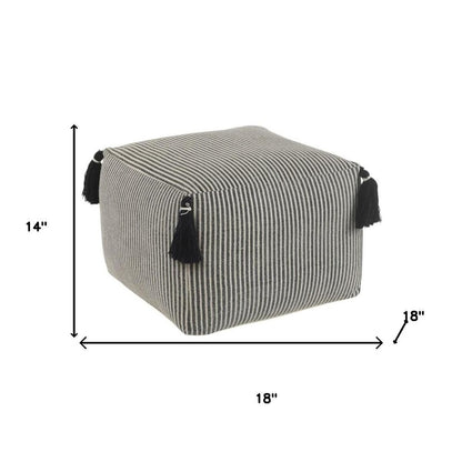 18" Gray Cotton Striped Pouf Ottoman