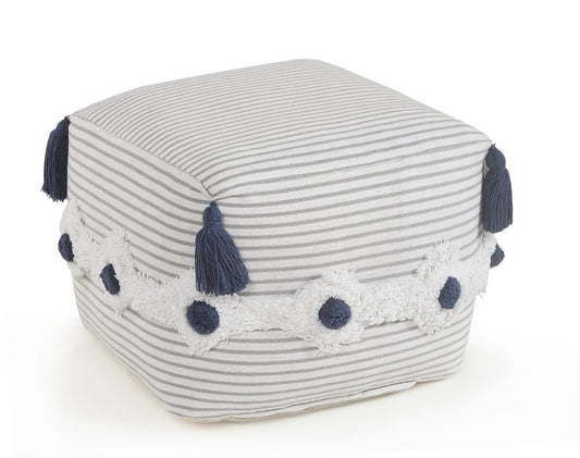 18" Gray Cotton Striped Pouf Ottoman