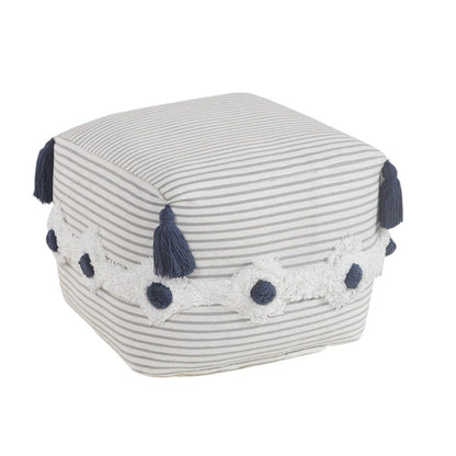 18" Gray Cotton Striped Pouf Ottoman
