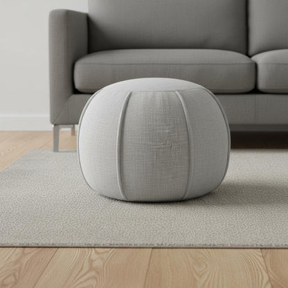 18" Gray Cotton Patchwork Round Pouf Ottoman
