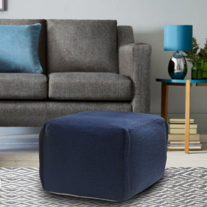 18" Blue Cotton Patchwork Pouf Ottoman