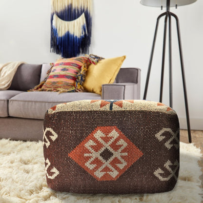 18" Brown Tribal Pouf Ottoman