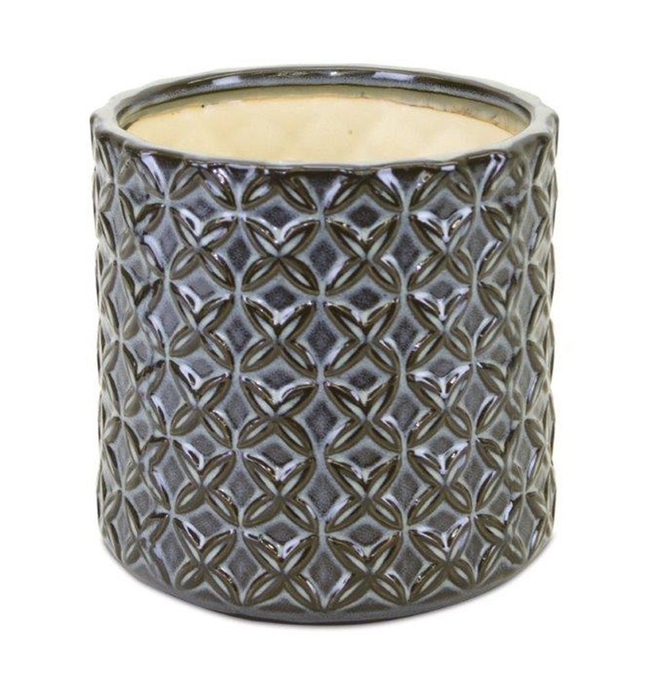 Set of Two Brown And Gray Clay 7 Ounce Geometric Round Pot Planters