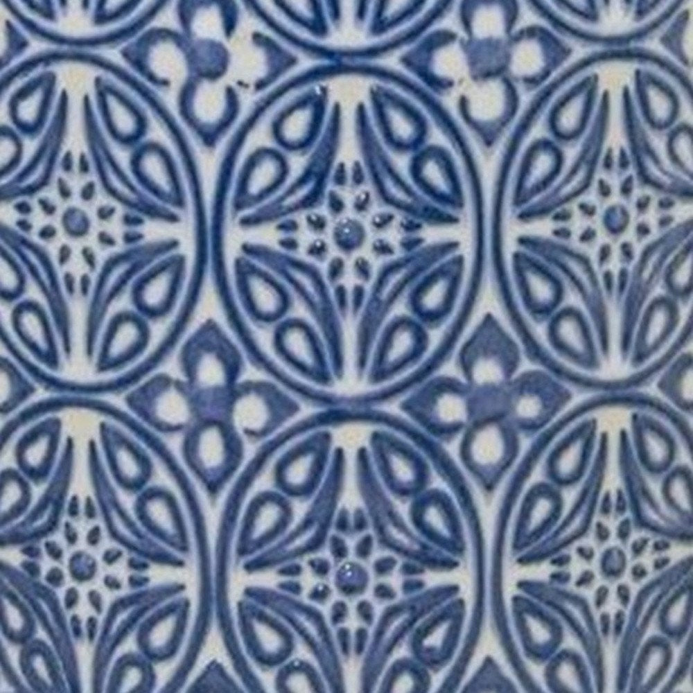 Set of Two Blue And White Ceramic Medallion 3 Ounce Round Pot Planters