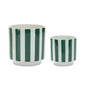 Set of Two Green And White Dolomite Striped 4 Ounce Round Pot Planters