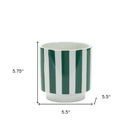 Set of Two Green And White Dolomite Striped 4 Ounce Round Pot Planters