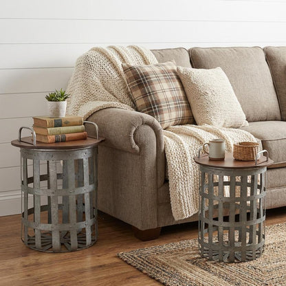 Set of Two 16" Grey And Brown Round End Tables