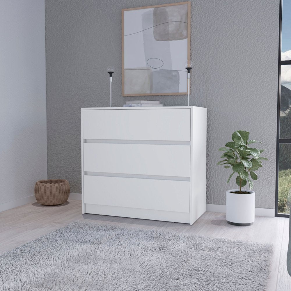 33" White Three Drawer Dresser