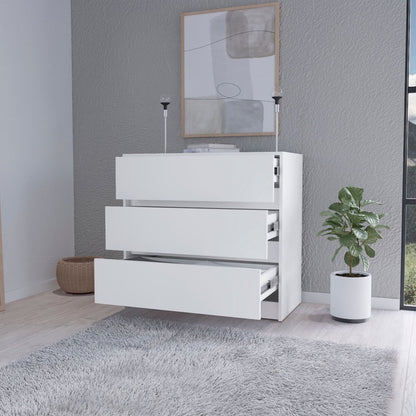 33" White Three Drawer Dresser