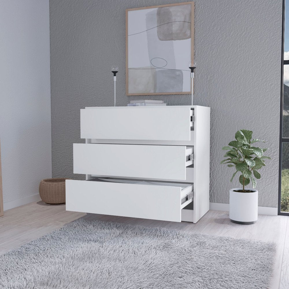33" White Wood Three Drawer Dresser