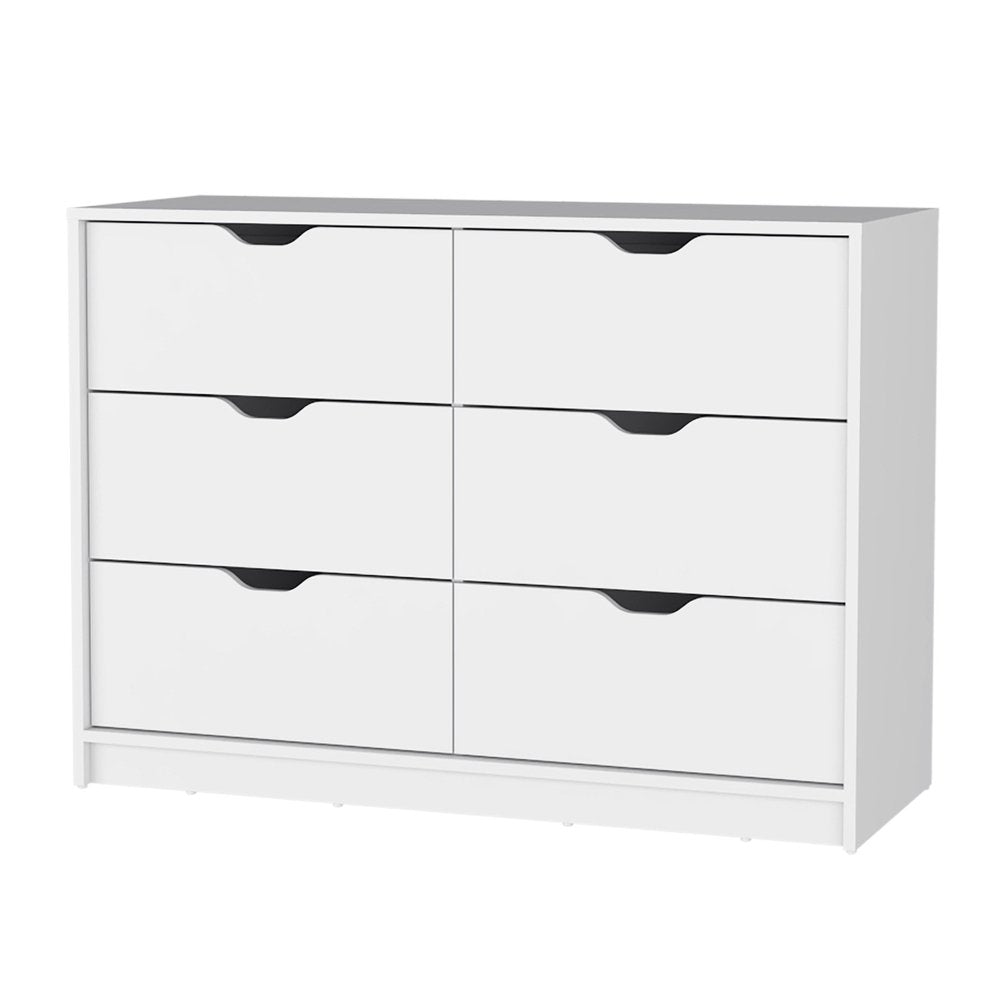 42" White Wood Six Drawer Double Dresser