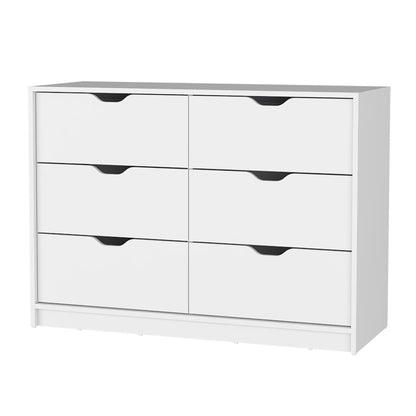 42" White Wood Six Drawer Double Dresser
