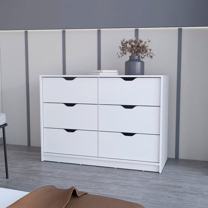 42" White Wood Six Drawer Double Dresser