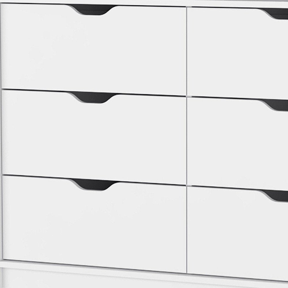 42" White Wood Six Drawer Double Dresser