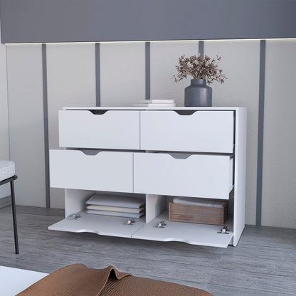 42" White Wood Six Drawer Double Dresser