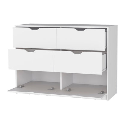 42" White Wood Six Drawer Double Dresser