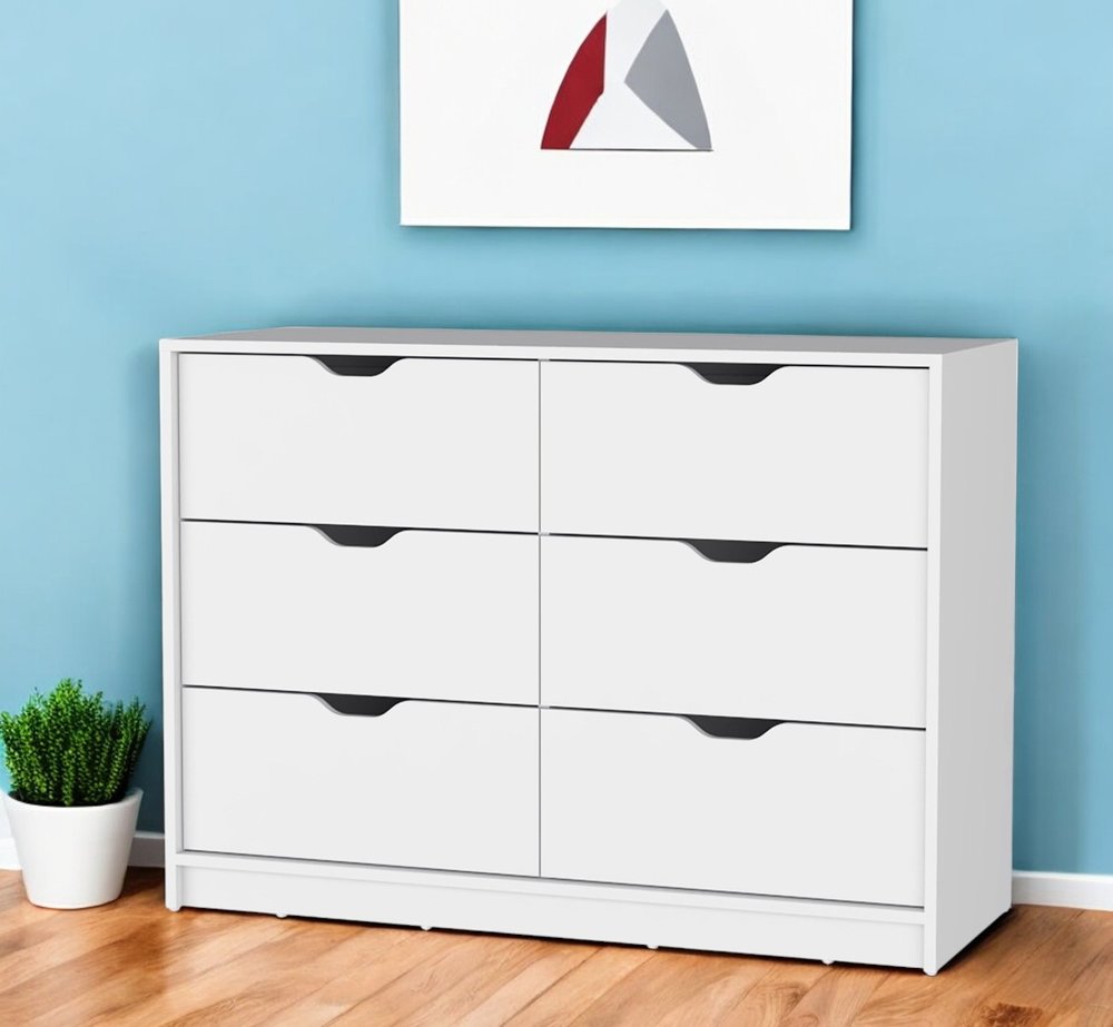 42" White Six Drawer Dresser