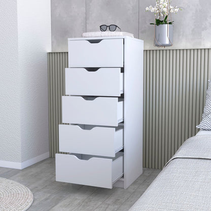 18" White Wood Five Drawer Dresser