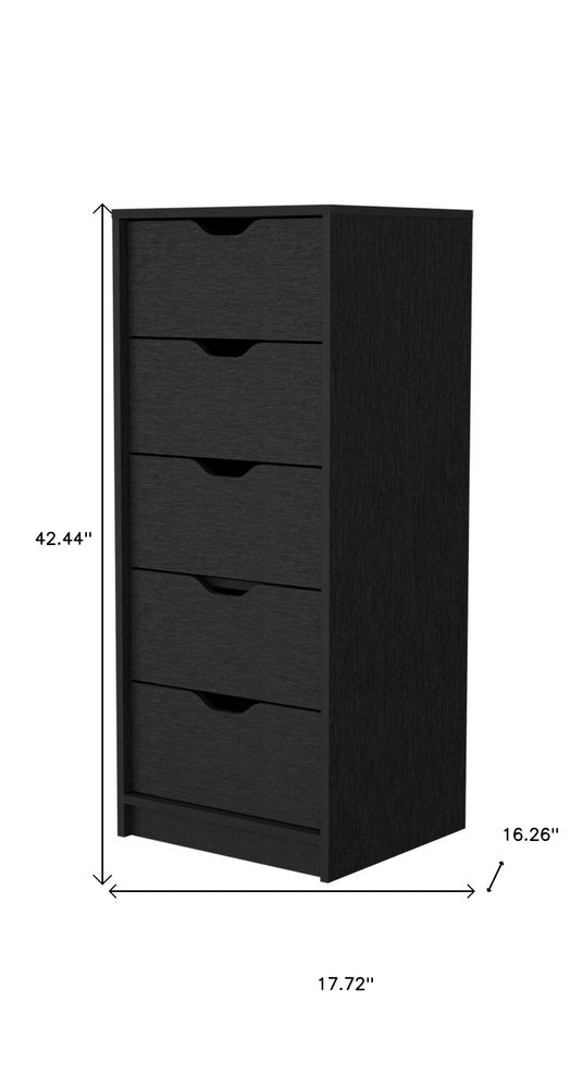18" Black Manufactured Wood Five Drawer Narrow Dresser