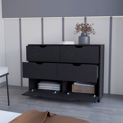 42" Black Wood Two Drawer Double Dresser