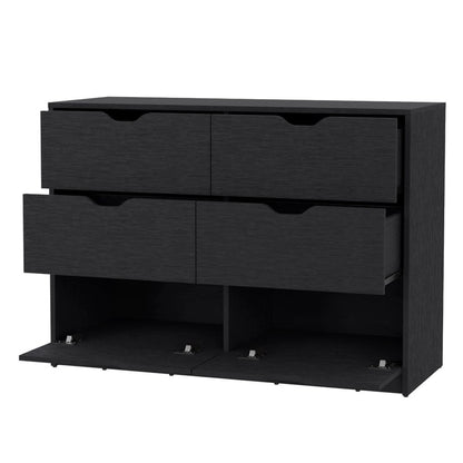 42" Black Wood Two Drawer Double Dresser