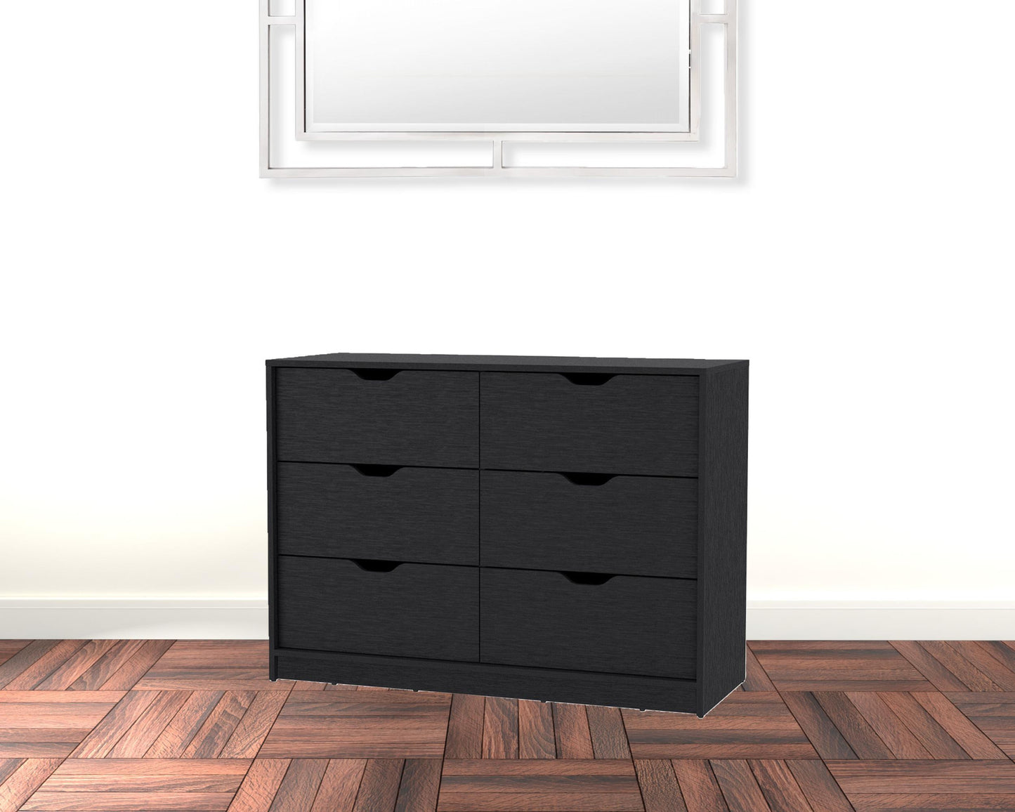 42" Black Manufactured Wood Six Drawer Modern Dresser