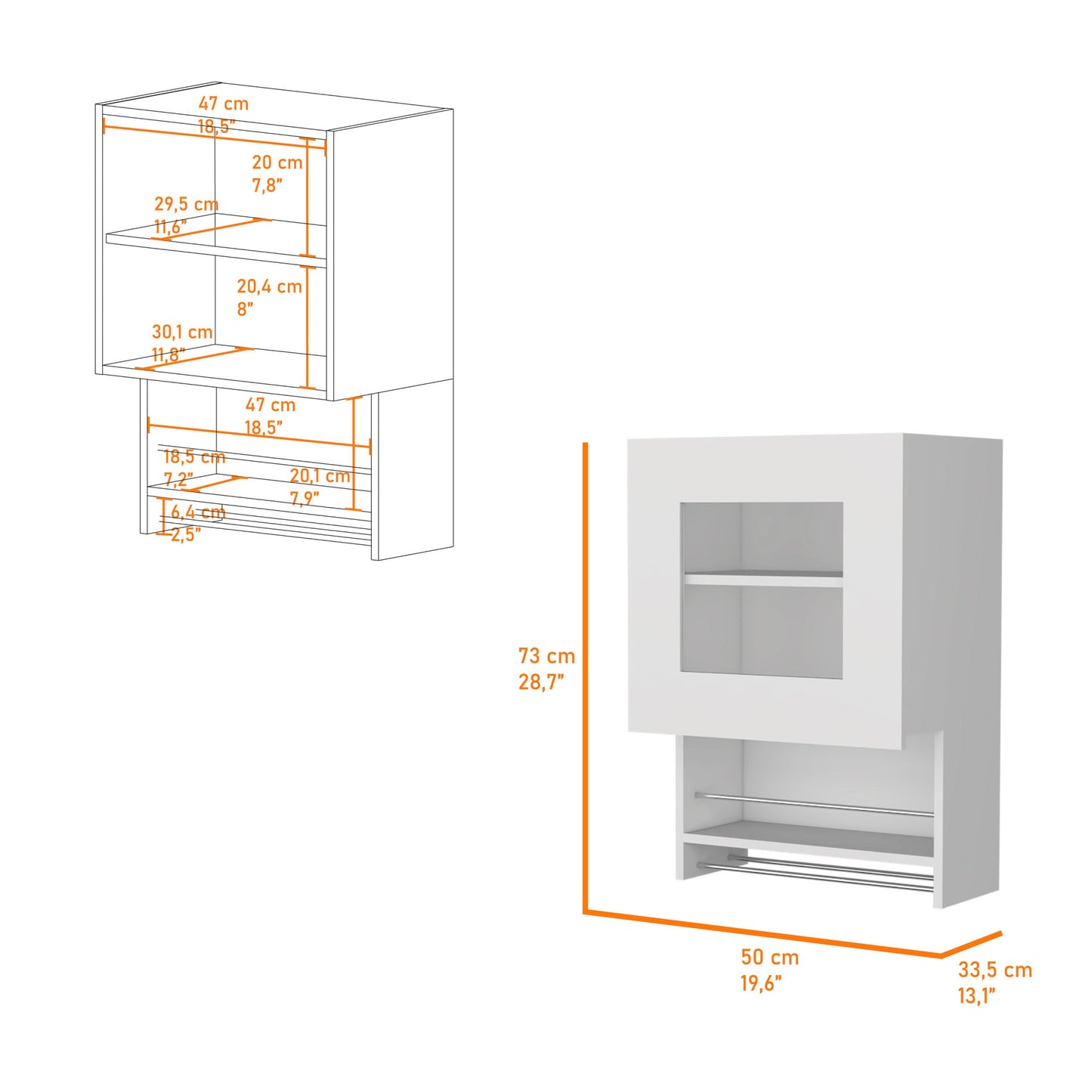 20" White Accent Cabinet With Two Shelves