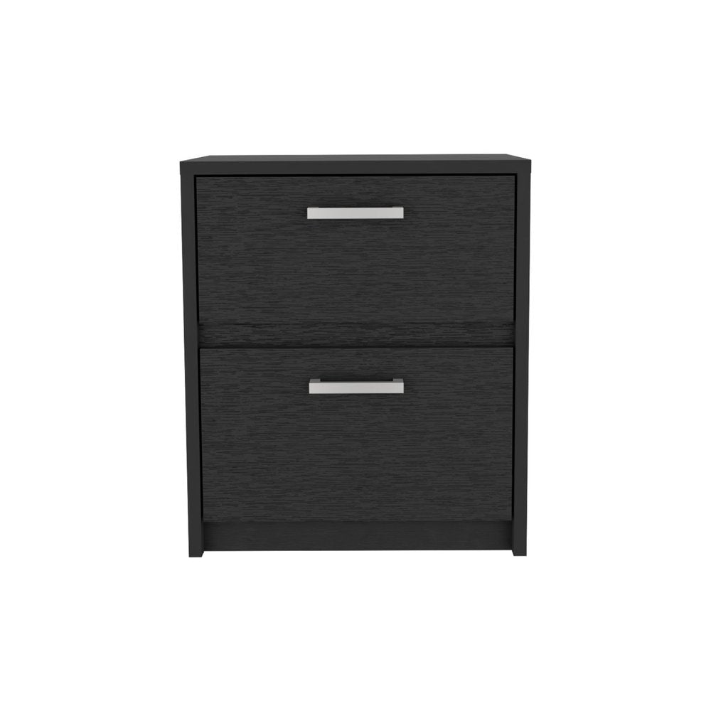 19" Black Wood Two Drawer Nightstand