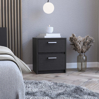 19" Black Wood Two Drawer Nightstand