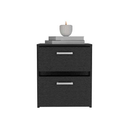 19" Black Wood Two Drawer Nightstand