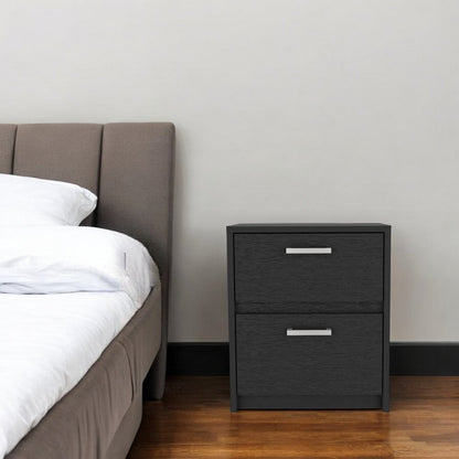 19" Black Wood Two Drawer Nightstand