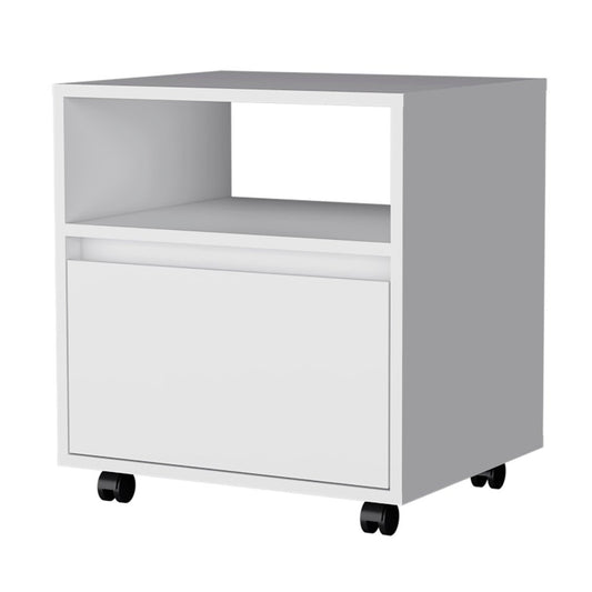 21" White Wood One Drawer Nightstand with Integrated Tech