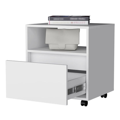 21" White Wood One Drawer Nightstand with Integrated Tech