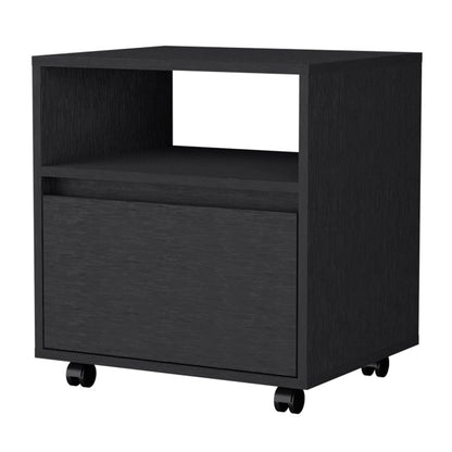 21" Black Wood One Drawer Nightstand with Integrated Tech