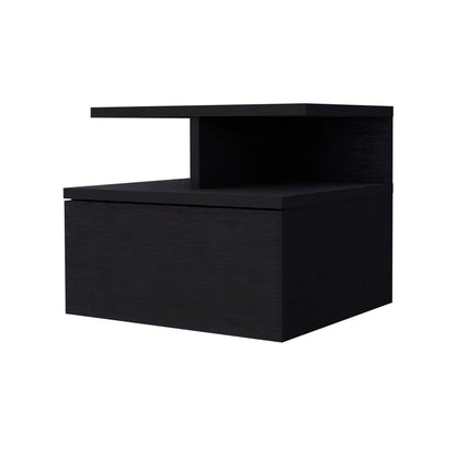 12" Black Wood One Drawer Nightstand with Integrated Tech