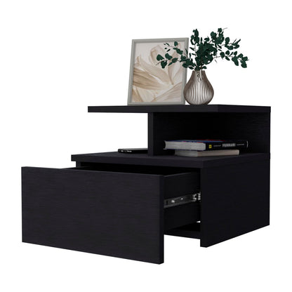 12" Black Wood One Drawer Nightstand with Integrated Tech