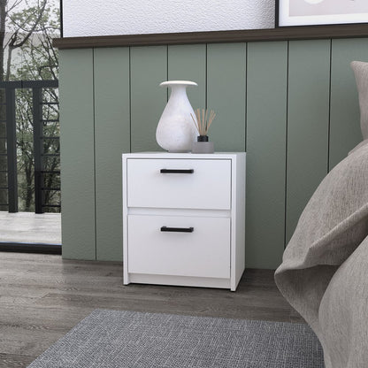 19" White Wood Two Drawer Nightstand with Integrated Tech