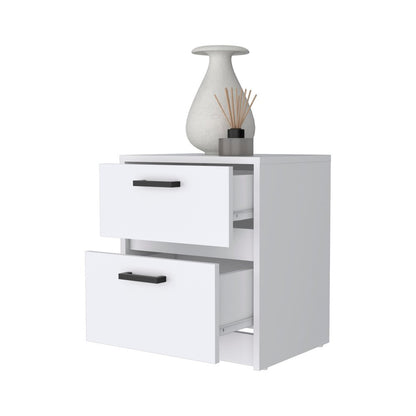 19" White Wood Two Drawer Nightstand with Integrated Tech