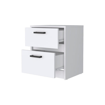 19" White Wood Two Drawer Nightstand with Integrated Tech
