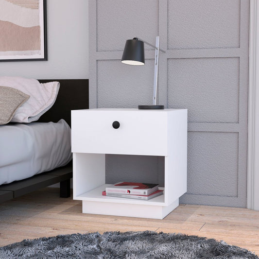 20" White Wood One Drawer Nightstand with Integrated Tech