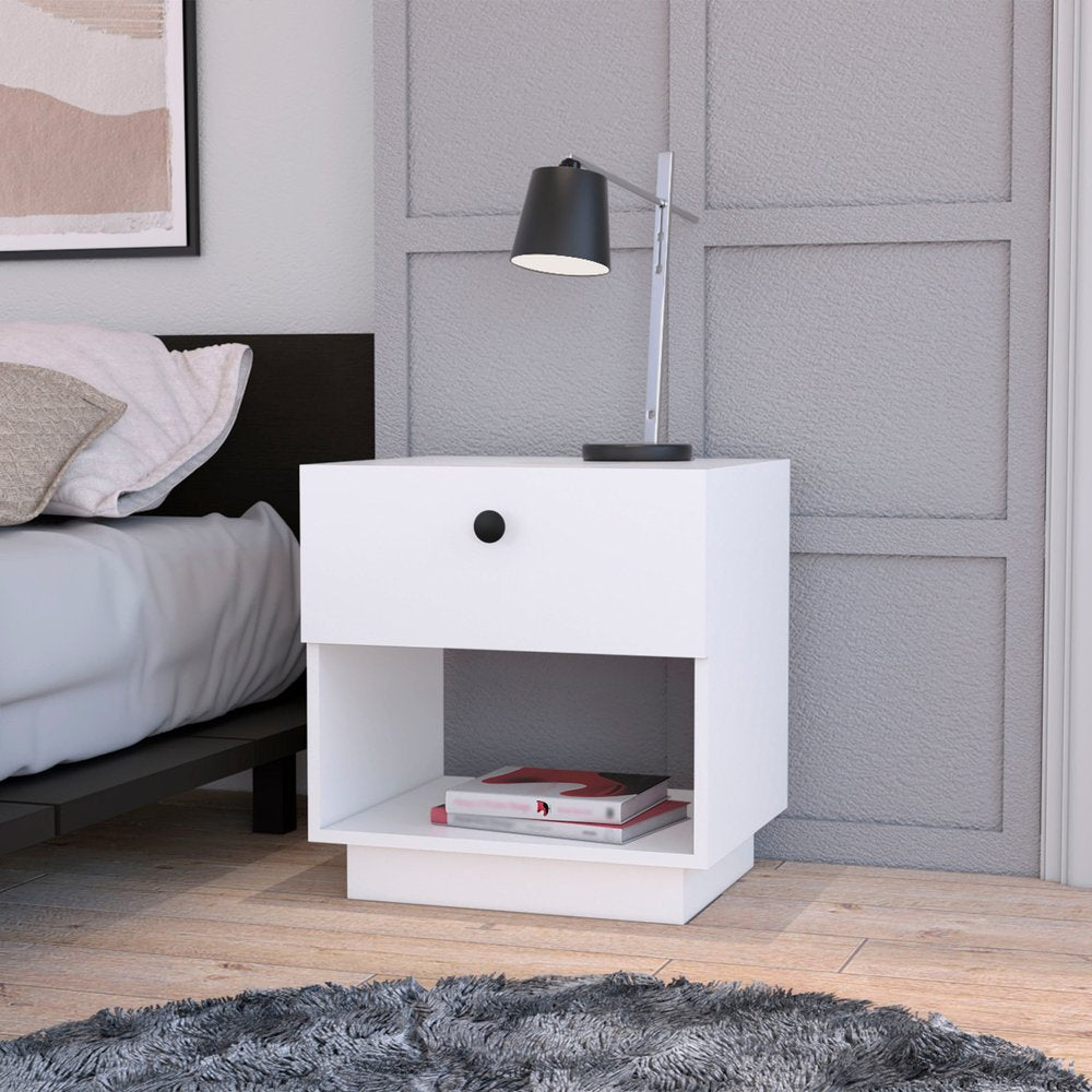 20" White Wood One Drawer Nightstand with Integrated Tech