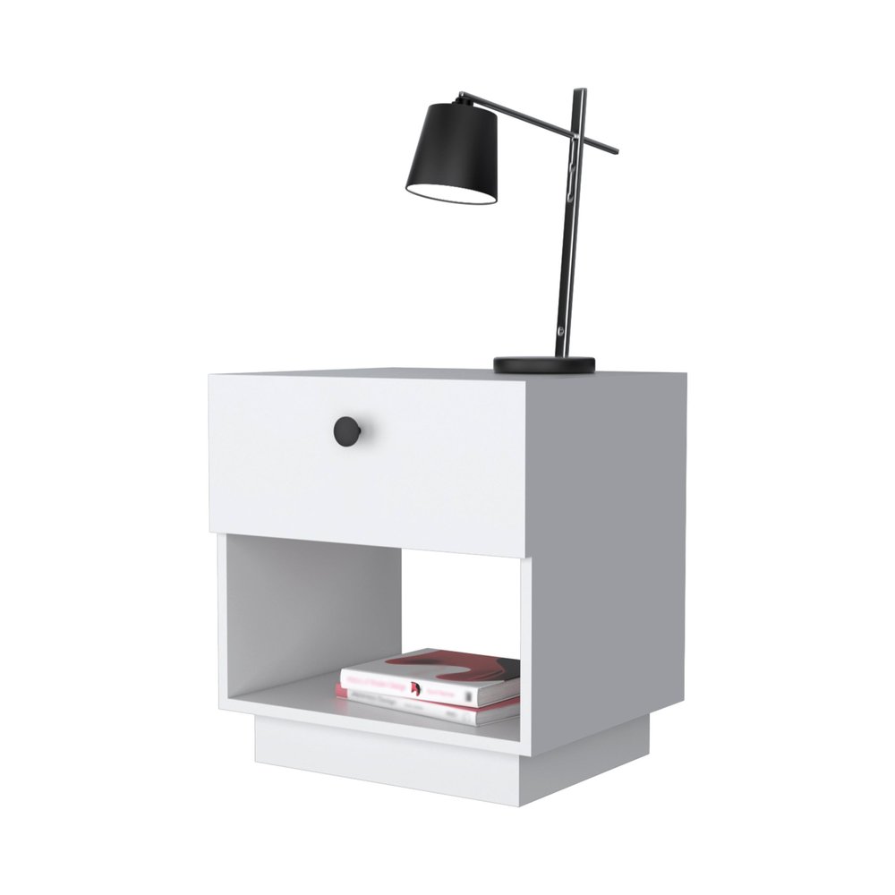 20" White Wood One Drawer Nightstand with Integrated Tech
