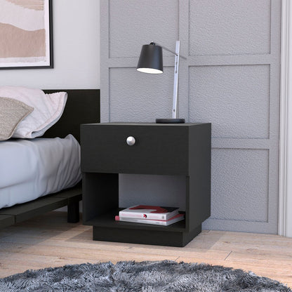 20" Black Wood One Drawer Nightstand with Integrated Tech