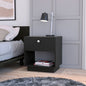 20" Black Wood One Drawer Nightstand with Integrated Tech