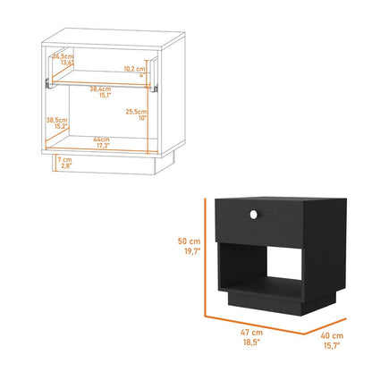 20" Black Wood One Drawer Nightstand with Integrated Tech