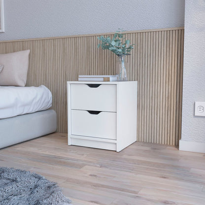 19" White Wood Two Drawer Nightstand with Integrated Tech
