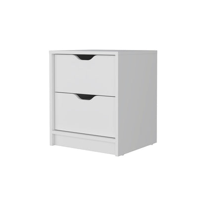 19" White Wood Two Drawer Nightstand with Integrated Tech
