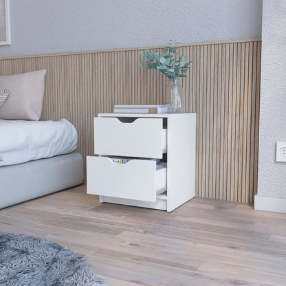 19" White Wood Two Drawer Nightstand with Integrated Tech