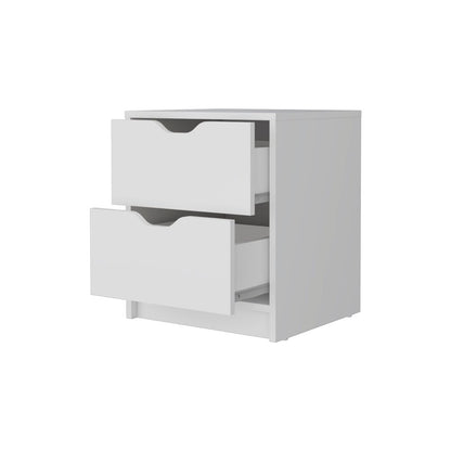 19" White Wood Two Drawer Nightstand with Integrated Tech