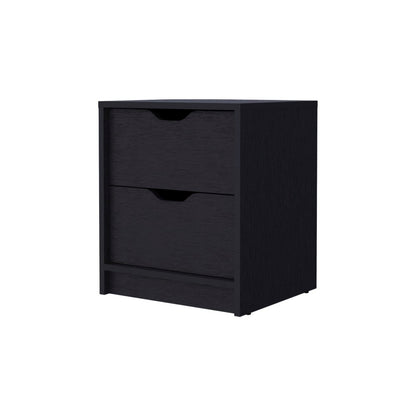 19" Black Wood Two Drawer Nightstand with Integrated Tech